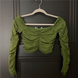 Zara green ruched off the shoulder crop top